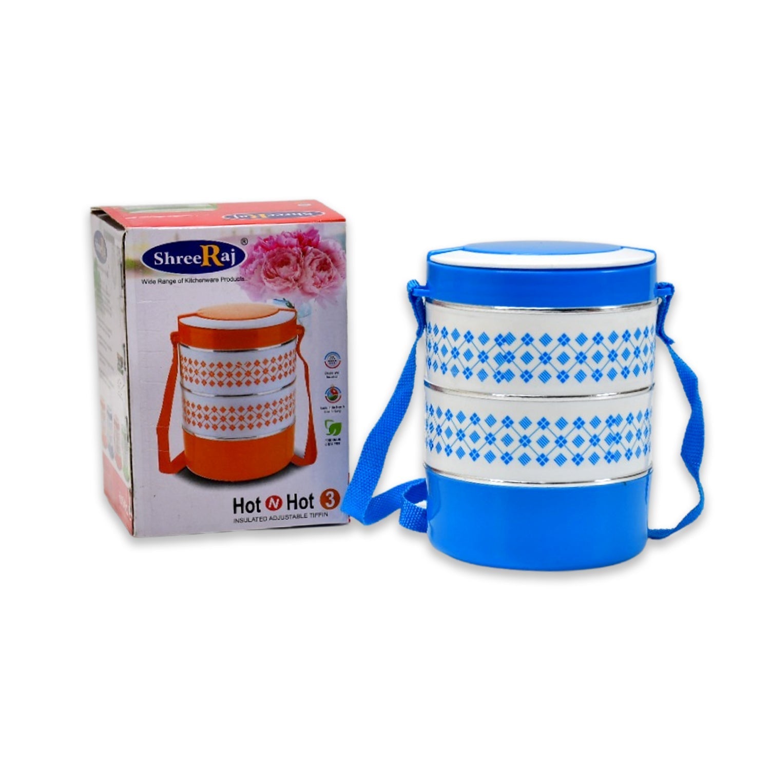 Blue lunch box with 3 insulated containers. Blue lunch box with 3 insulated containers.